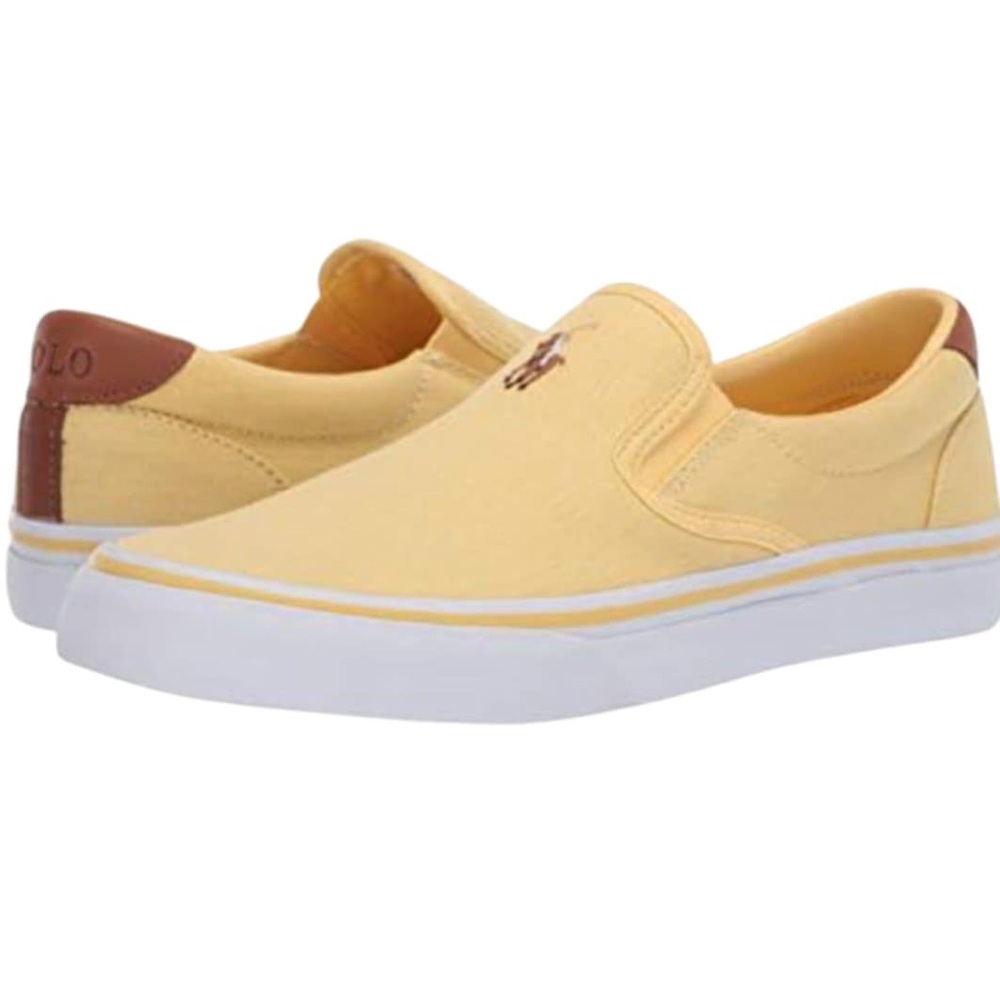 BNWT Polo by Ralph Lauren Tompson Yellow Washed Twill Slip-On Sneakers - Picture 2 of 8